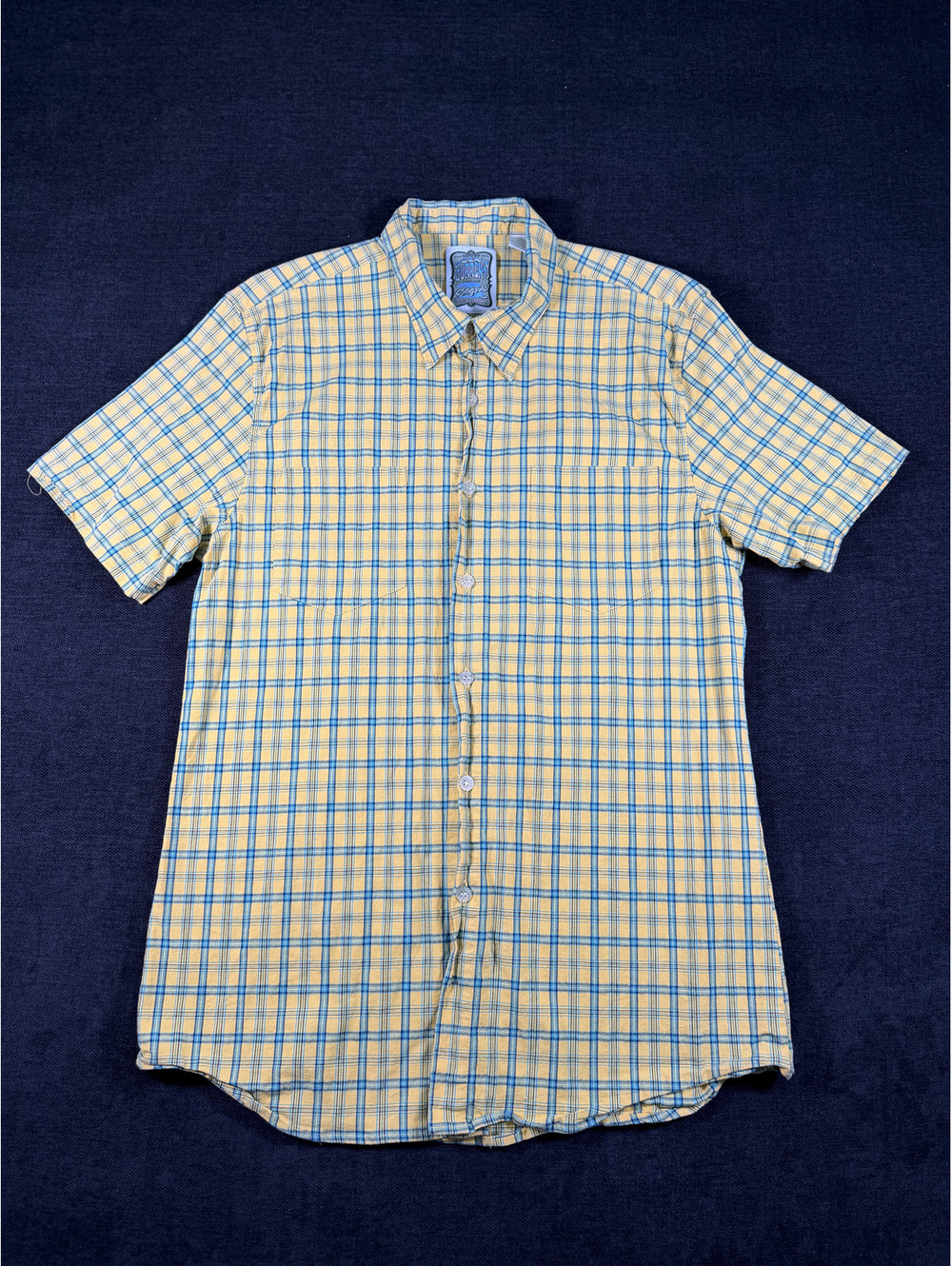 Ocean Current Vintage Yellow and Blue Plaid Short Sleeve Shirt XL